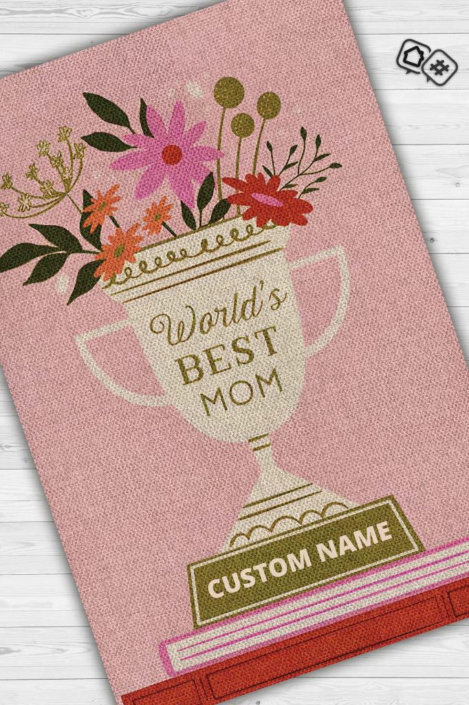 Homshtag Dünyanın En İyi Annesi Kişiye Özel Kişiselleştirilebilir Dokuma Tabanlı Yıkanabilir Dekoratif Ev Halısı