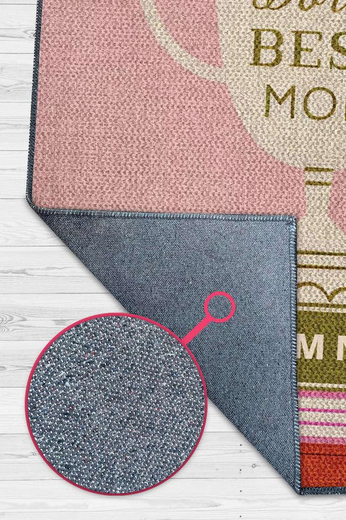 Homshtag Dünyanın En İyi Annesi Kişiye Özel Kişiselleştirilebilir Dokuma Tabanlı Yıkanabilir Dekoratif Ev Halısı