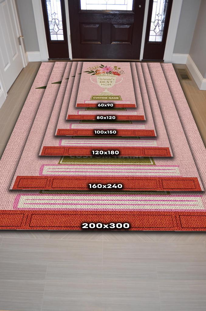 Homshtag Dünyanın En İyi Annesi Kişiye Özel Kişiselleştirilebilir Dokuma Tabanlı Yıkanabilir Dekoratif Ev Halısı