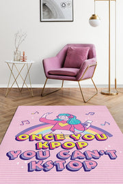 Homshtag Duramazsın Pembe Renkli Halı Kpop Sever Genç Odası Halısı Modern Hediyelik Figürlü Halı