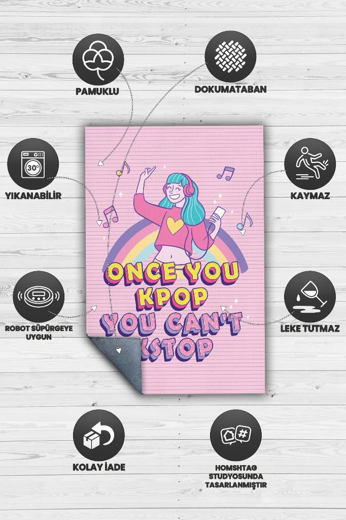 Homshtag Duramazsın Pembe Renkli Halı Kpop Sever Genç Odası Halısı Modern Hediyelik Figürlü Halı