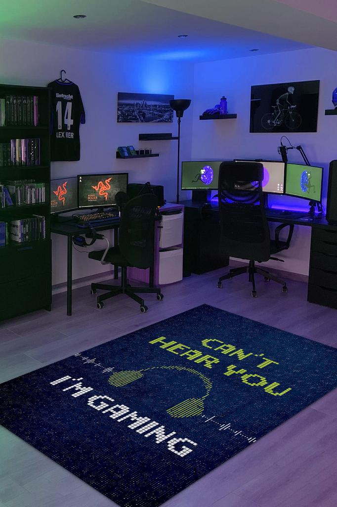 Homshtag Duyamıyorum Oyundayım Koyu Renkli Oyuncu Halısı Neon Renk Gamer Temalı Halı Oyuncuya Hediye