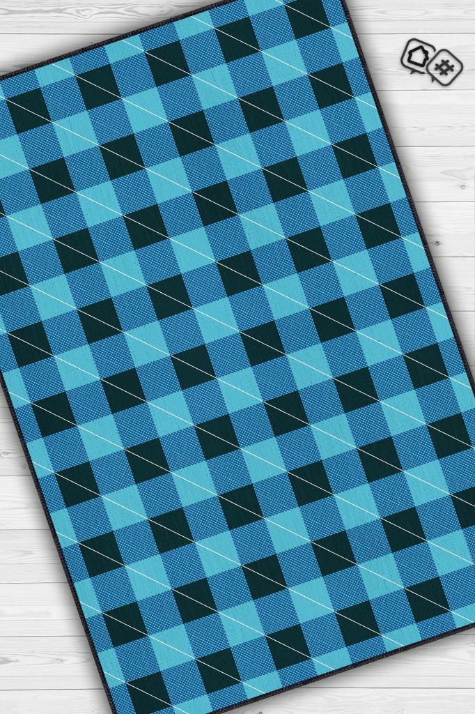 Homshtag Ekose Desenli Halı Mavi Siyah Renk Salon Halısı Tasarım Halı Hasır Görünümlü Ekose Halı