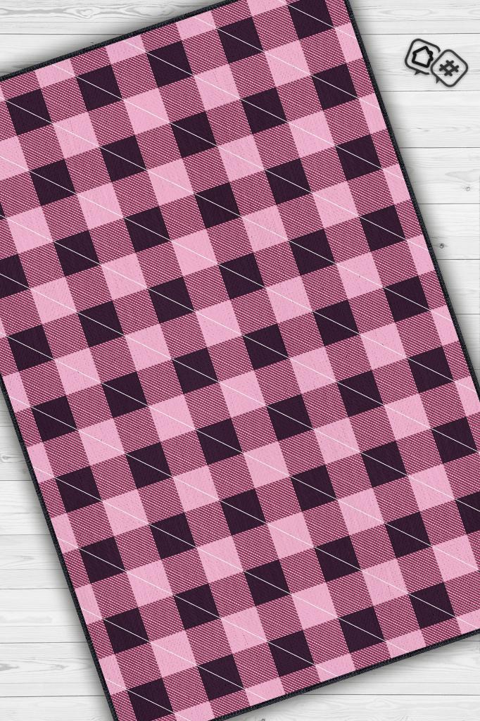 Homshtag Ekose Desenli Halı Pembe Siyah Renk Salon Halısı Tasarım Halı Hasır Görünümlü Ekose Halı