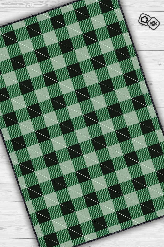 Homshtag Ekose Desenli Halı Yeşil Renkli Salon Halısı Tasarım Baskı Halı Hasır Görünümlü Ekose Halı