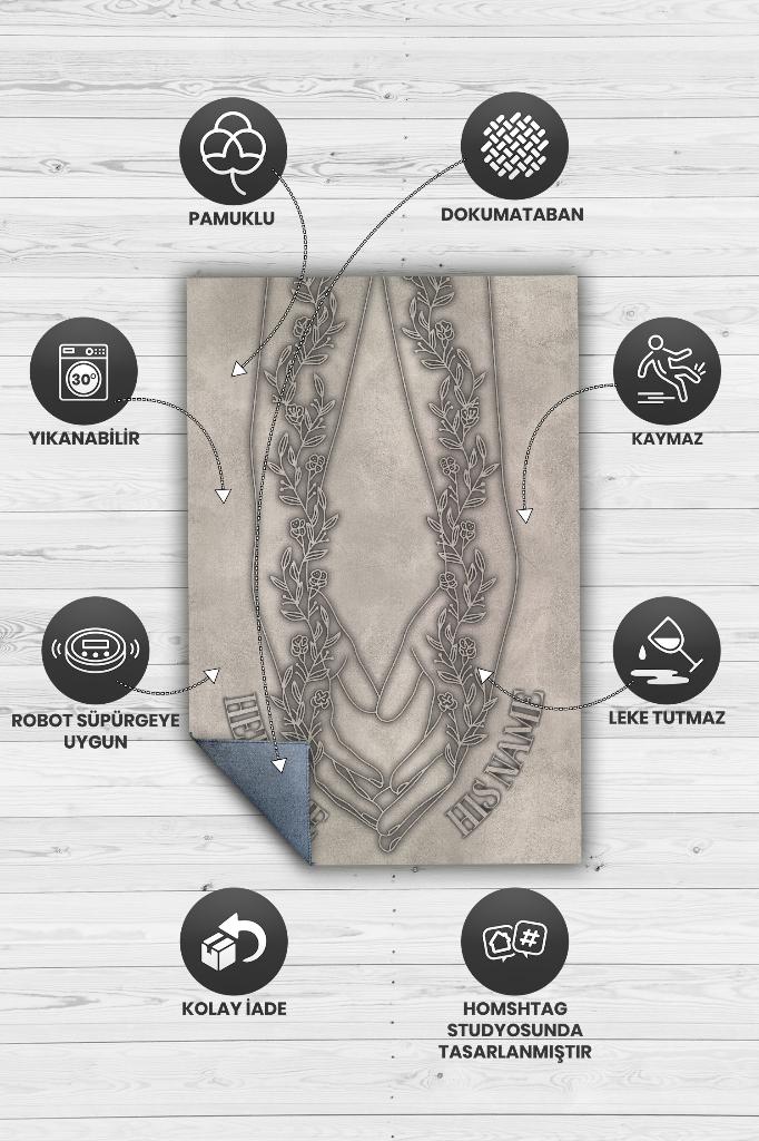 Homshtag Elele Kişiye Özel Kişiselleştirilebilir Sevgi Halısı Bej Renk Hediyelik Sevgiliye Özel Halı