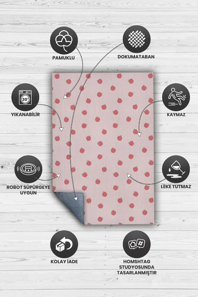 Homshtag Elma Desenli Pembe Halı Minimal Salon Halısı Renkli Mutfak Halısı Tarz Oturma Odası Halı