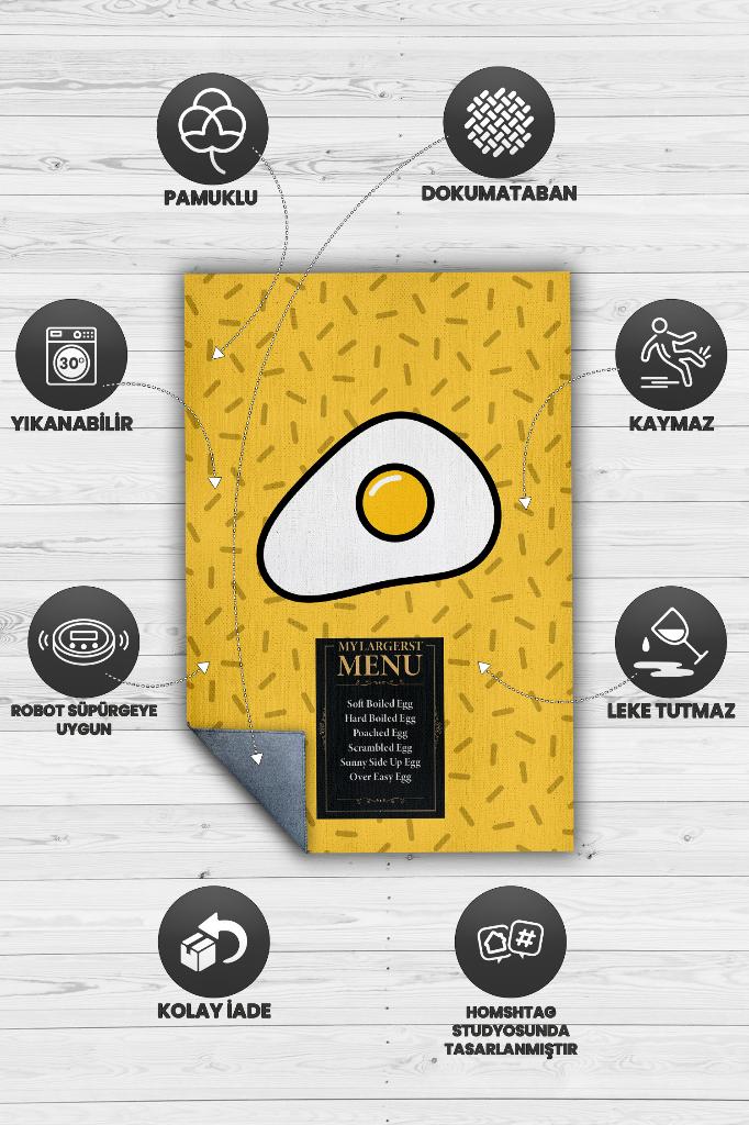 Homshtag En Geniş Menü Sarı Renkli Mutfak Halısı Yumurta Mutfak Temalı Minimal Tasarım Mutfak Halısı