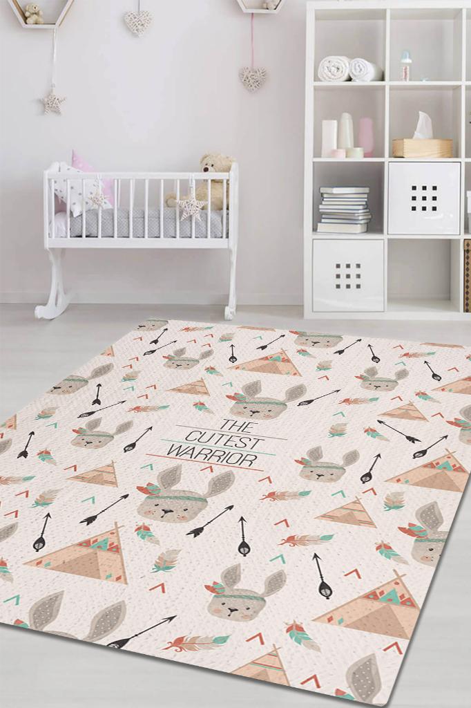Homshtag En Tatlı Savaşçı Bej Kahve Renkli Çocuk Odası Halısı Minimal Çocuk Halısı Bebek Temalı Halı