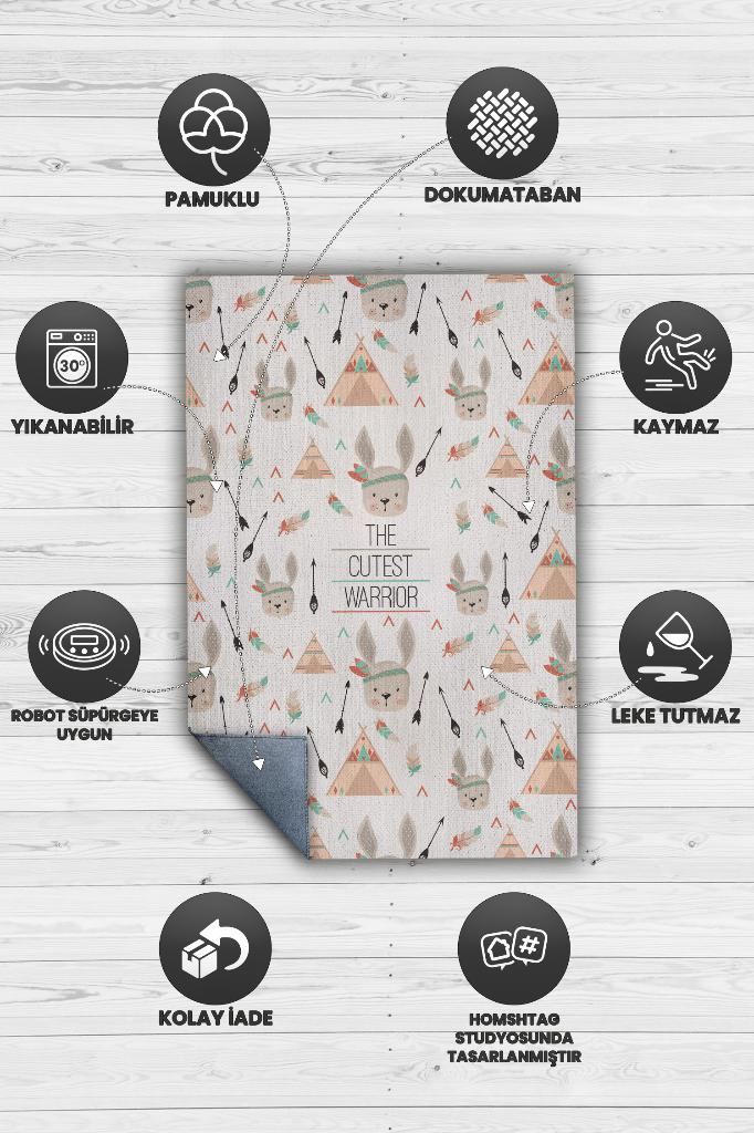 Homshtag En Tatlı Savaşçı Bej Kahve Renkli Çocuk Odası Halısı Minimal Çocuk Halısı Bebek Temalı Halı