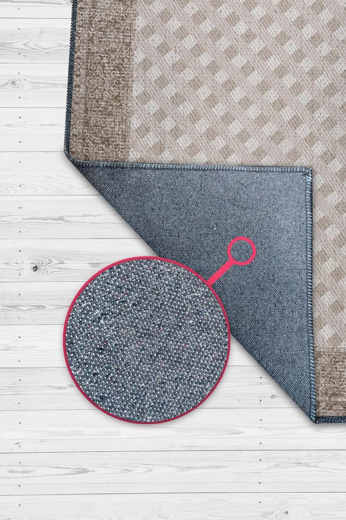 Homshtag Etnik Desenli Kahverengi Renkli Halı Vintage Bordürlü Halı Geometrik Desenli Dijital Baskı Halı