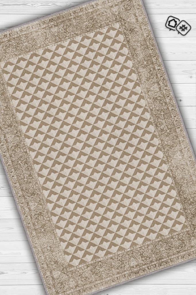 Homshtag Etnik Desenli Kahverenkli Renkli Halı Vintage Bordürlü Halı Geometrik Desenli Dijital Baskı Halı