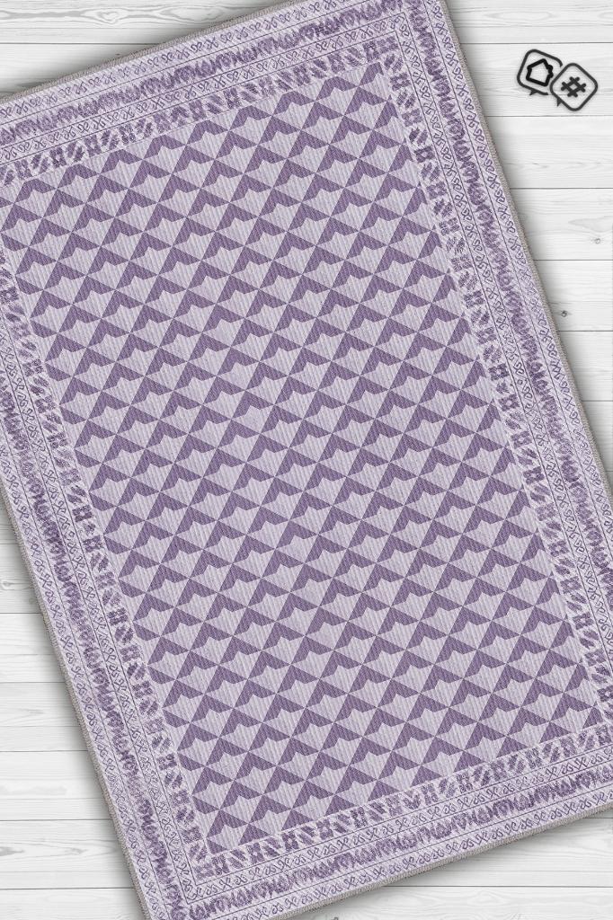 Homshtag Etnik Desenli Mor Renkli Halı Vintage Bordürlü Halı Geometrik Desenli Dijital Baskı Halı
