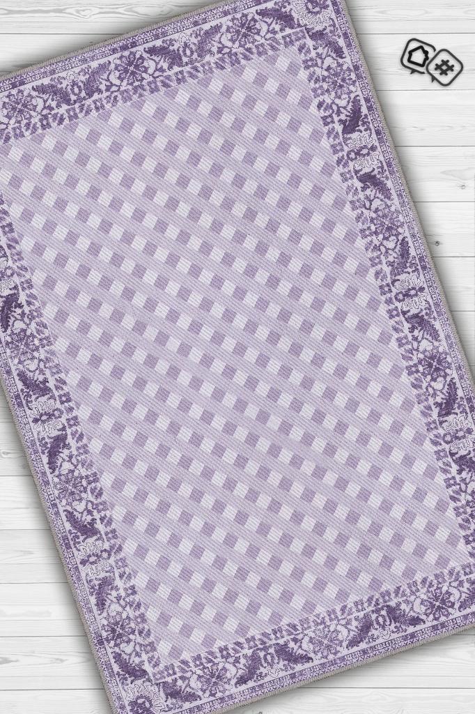 Homshtag Etnik Desenli Mor Renkli Halı Vintage Bordürlü Halı Geometrik Desenli Dijital Baskı Halı