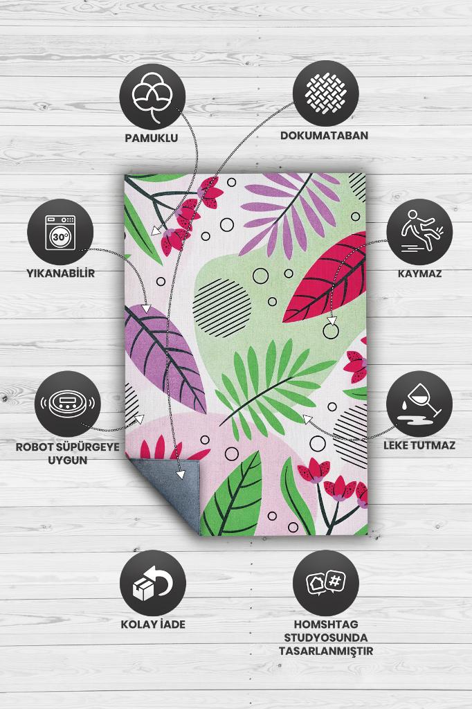 Homshtag Etnik Desenli Yaz Halısı,Çiçekli Halı, Renkli Balkon,Yıkanabilir Dış Mekan Halısı