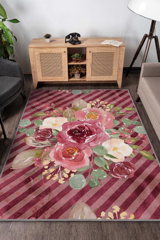 Homshtag Evet Çiçek Desenli Salon Halısı Çok Renkli Oturma Odası Halısı Çizgili Modern Halı
