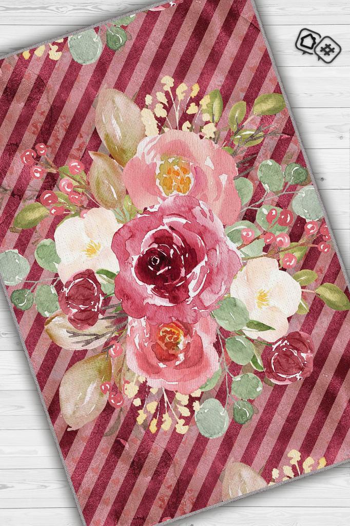 Homshtag Evet Çiçek Desenli Salon Halısı Çok Renkli Oturma Odası Halısı Çizgili Modern Halı