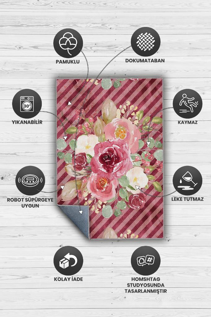 Homshtag Evet Çiçek Desenli Salon Halısı Çok Renkli Oturma Odası Halısı Çizgili Modern Halı