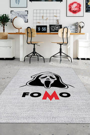 Homshtag Fomo Beyaz Renkli Halı Baskı Halı Eğlenceli Halı Figürlü Salon Halısı Dokuma Tabanlı Halı