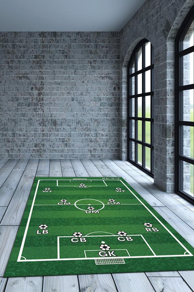 Homshtag Formasyon 4-3-3 Yeşil Renkli Halı Futbol Sever Halısı Spor Severler İçin Tasarım Halı