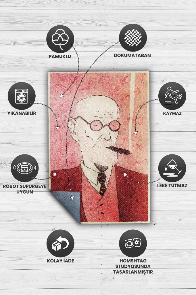 Homshtag Freud Pamuklu Dokuma Tabanlı Yıkanabilir Kaymaz Dekoratif Halı