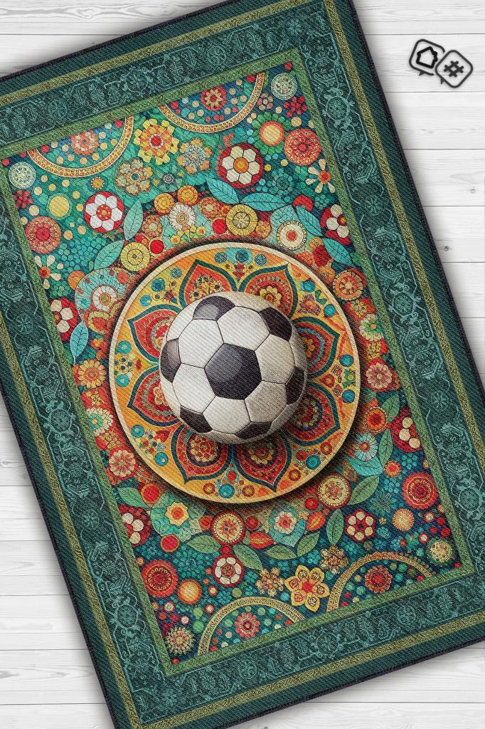 Homshtag Futbol Topu Desenli Halı Çok Renkli Halı Spor Severe Hediye Halı Spor Sever İçin Çiçekli Halı