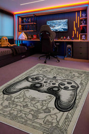 Homshtag Gamer Odası Halısı,Krem Renkli Genç Odası Halısı,Renkli Oyuncu Odası Halı Çocuk Odası Halı
