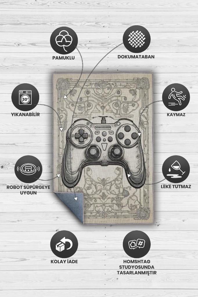 Homshtag Gamer Odası Halısı,Krem Renkli Genç Odası Halısı,Renkli Oyuncu Odası Halı Çocuk Odası Halı