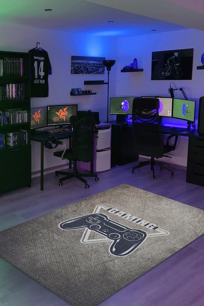 Homshtag Gaming Kahve Renkli Oyuncu Halısı Bej Renk Gamer Temalı Halı Oyuncuya Hediye Gölgeli Halı