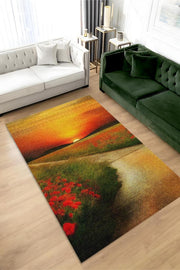 Homshtag Gelincikler Çok Renkli Halı Manzara Temalı Figürlü Salon Halısı Dijital Baskı Tasarım Halı