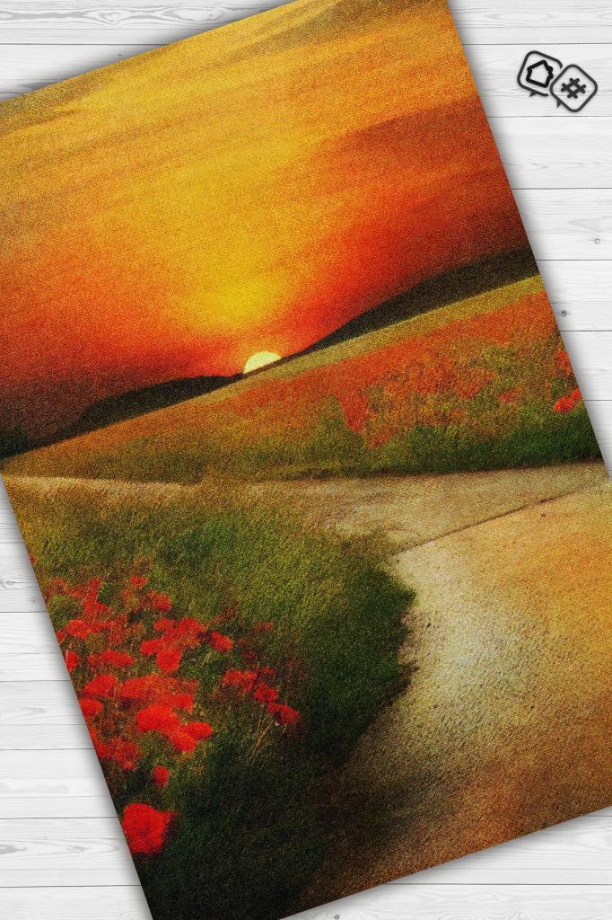 Homshtag Gelincikler Çok Renkli Halı Manzara Temalı Figürlü Salon Halısı Dijital Baskı Tasarım Halı
