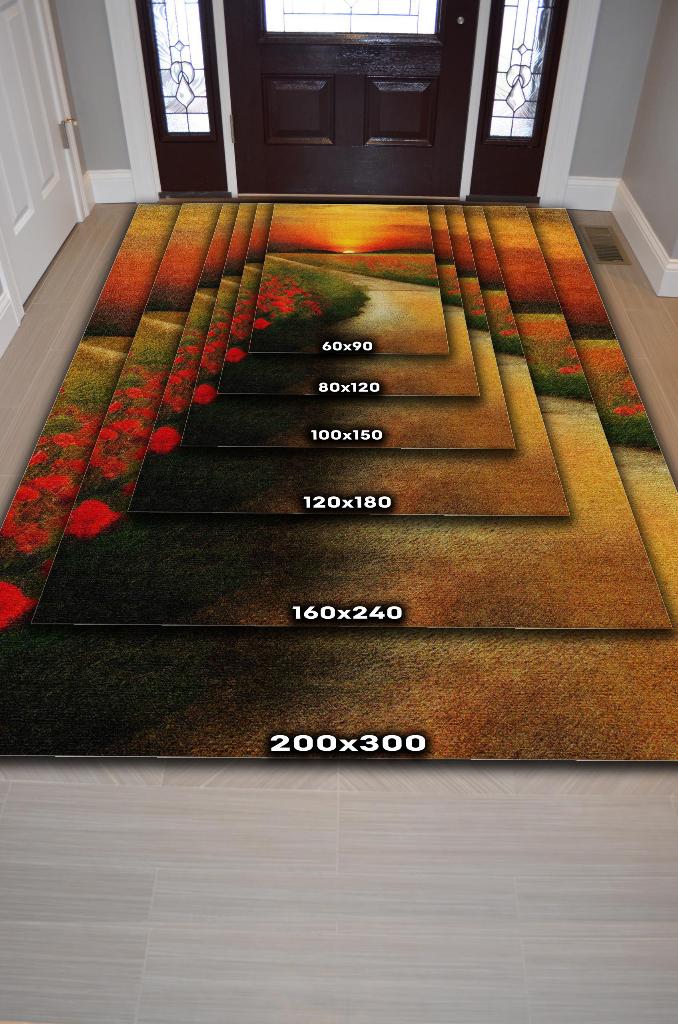 Homshtag Gelincikler Çok Renkli Halı Manzara Temalı Figürlü Salon Halısı Dijital Baskı Tasarım Halı