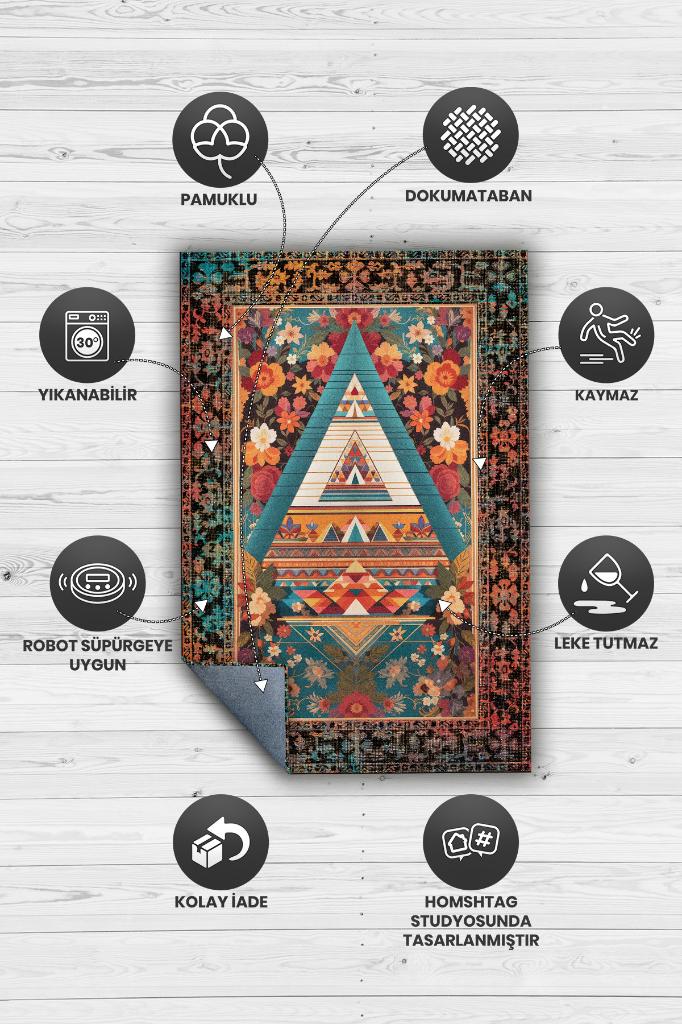 Homshtag Geometrik Desenli Çok Renkli Halı Etnik Desenli Oturma Odası Halısı Art Deco Salon Halısı