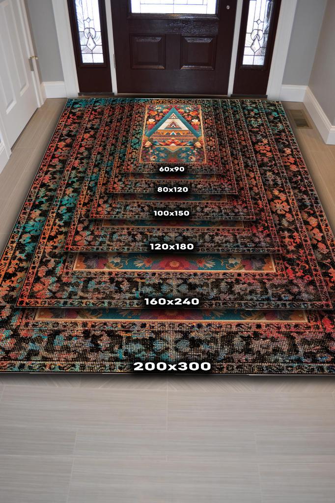 Homshtag Geometrik Desenli Çok Renkli Halı Etnik Desenli Oturma Odası Halısı Art Deco Salon Halısı