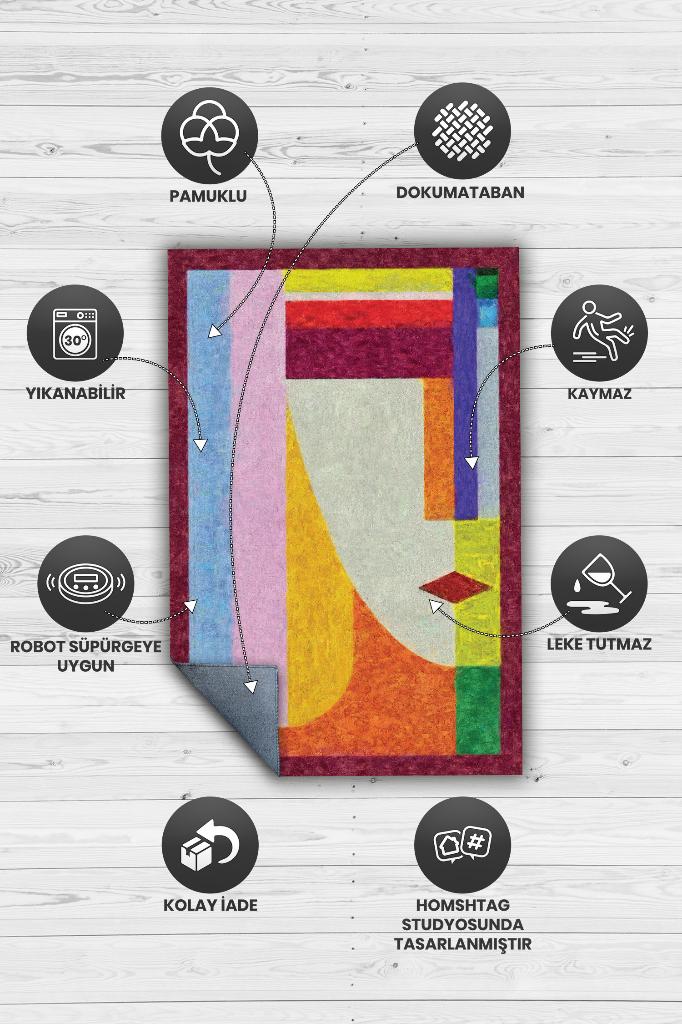 Homshtag Geometrik Kadın Çok Renkli Halı Minimal Salon Halı Tasarım Mutfak Halısı Soft Tasarım Halı