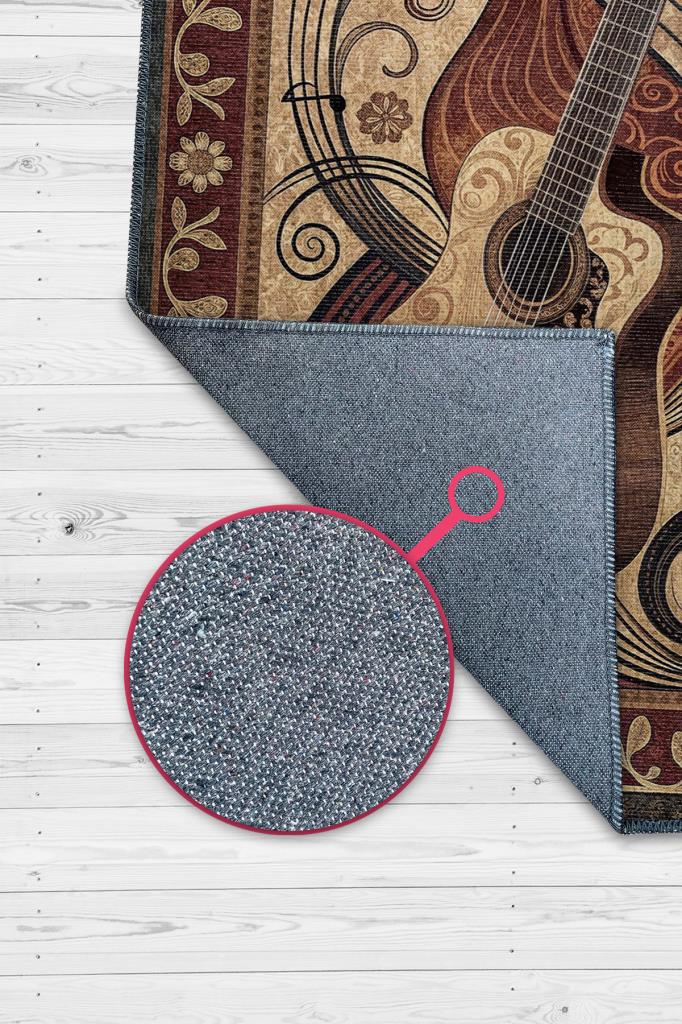 Homshtag Gitar Halısı Pop Art Müzik Halısı Müzik Gitar Figürlü Kahve Renkli Modern Halı