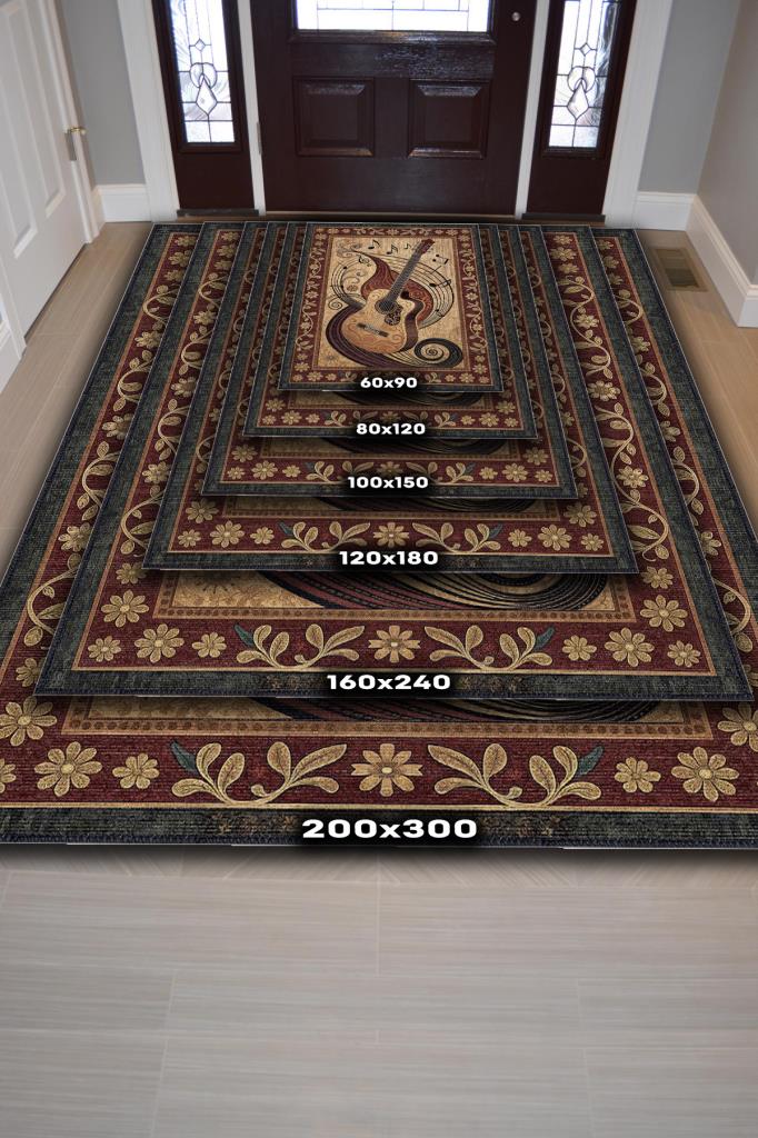 Homshtag Gitar Halısı Pop Art Müzik Halısı Müzik Gitar Figürlü Kahve Renkli Modern Halı