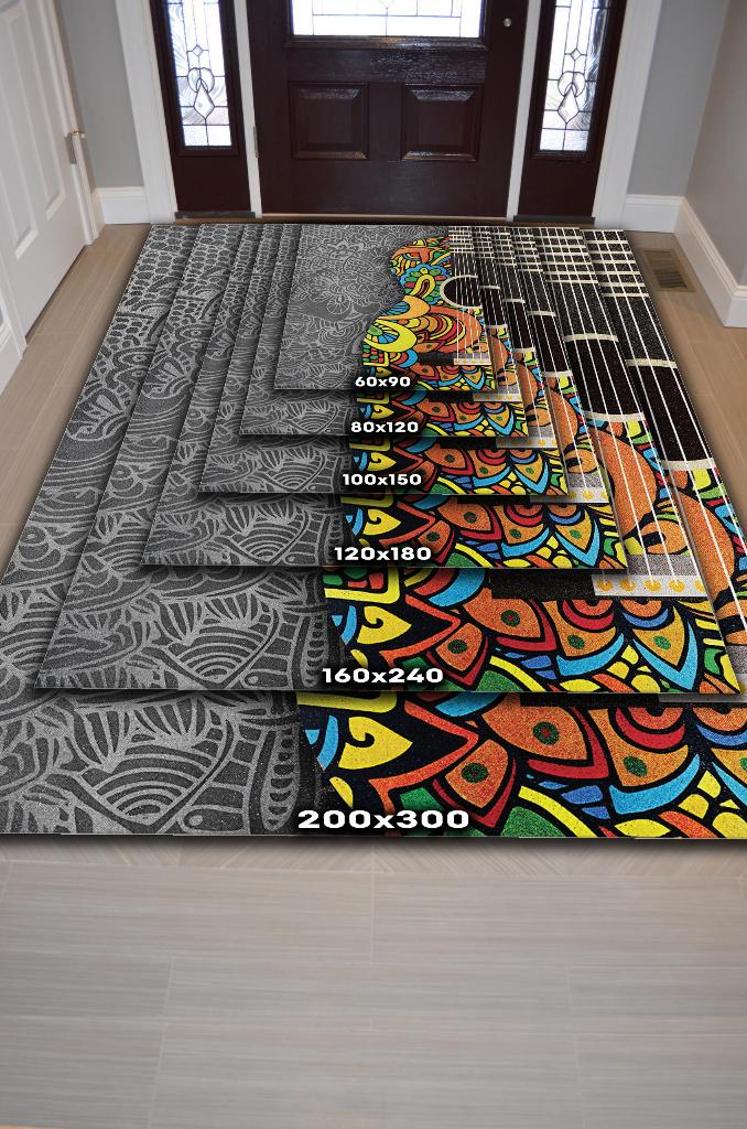 Homshtag Gitar Renkleri Gri Çok Renki Halı Etnik Desenli Müzik Sever Halısı Gitar Desenli Halı