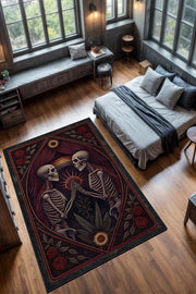 Homshtag Gökkuşağı Ve İskelet Temalı Halı Koyu Renkli Retro Oturma Odası Halısı İskelet Figürlü Halı