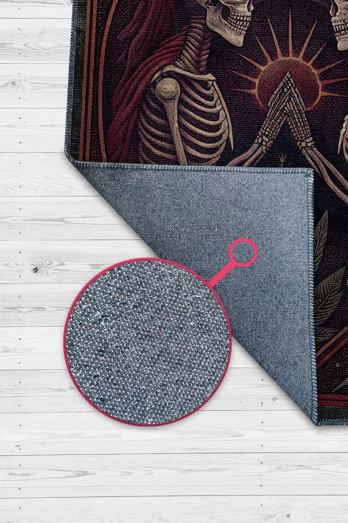 Homshtag Gökkuşağı Ve İskelet Temalı Halı Koyu Renkli Retro Oturma Odası Halısı İskelet Figürlü Halı