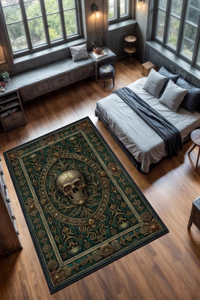 Homshtag Gotik Cadı Ormanı Temalı Halı Koyu Renkli Retro Oturma Odası Halısı Kuru Kafalı Halı