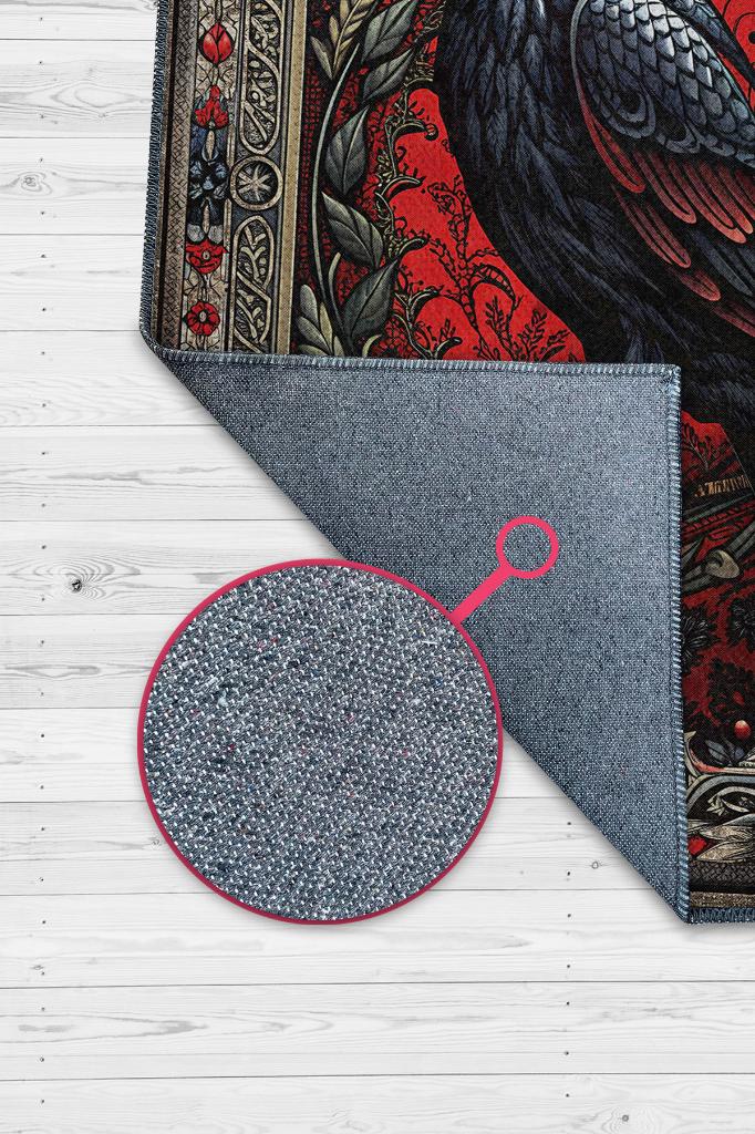 Homshtag Gotik Karga Temalı Halı Kırmızı Renkli Retro Oturma Odası Halısı Karanlık Karga Halısı