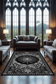 Homshtag Gotik Örümcek Ağı Temalı Halı Siyah Çiçekli Oturma Odası Halısı Hediyelik Örümcekli Halı