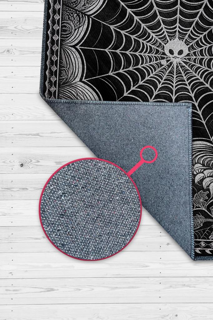 Homshtag Gotik Örümcek Ağı Temalı Halı Siyah Çiçekli Oturma Odası Halısı Hediyelik Örümcekli Halı