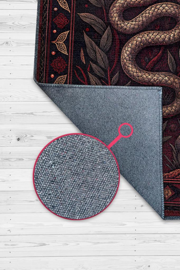 Homshtag Gotik Yılan Temalı Halı Kırmızı Siyah Renkli Oturma Odası Halısı Yılan Figürlü Halı