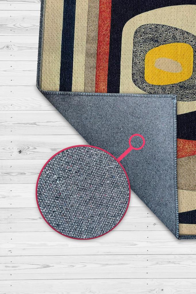 Homshtag Göz, Soft Renkli Halı, Modern Tasarım Halı, Krem, Lacivert, Bej Dokuma Tabanlı Salon Halısı