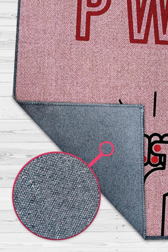 Homshtag Grl Pwr Pembe Renkli Halı Kadınlara Özel Halı Dijital Baskı Tasarım Halı Figürlü Halı