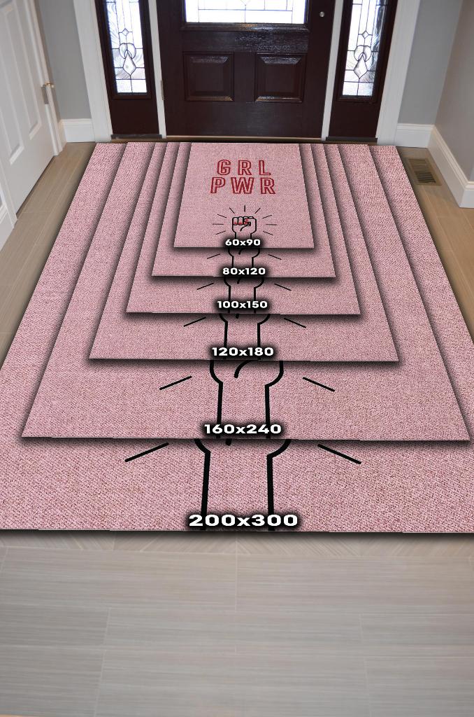 Homshtag Grl Pwr Pembe Renkli Halı Kadınlara Özel Halı Dijital Baskı Tasarım Halı Figürlü Halı