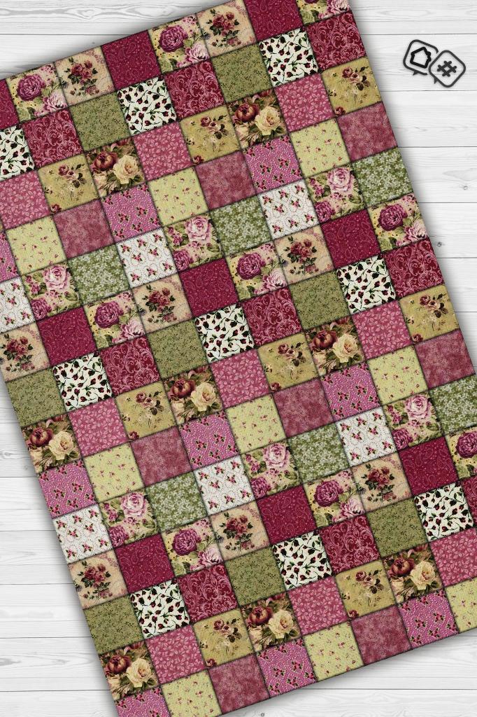 Homshtag Gül Bahçesi Patchwork Geometrik Halı Renkli Kareli Oturma Odası Halısı Çiçekli Salon Halısı