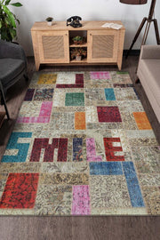 Homshtag Gülümse Çok Renkli Halı Geometrik Oturma Odası Halısı Modern Kare Desenli Salon Halısı